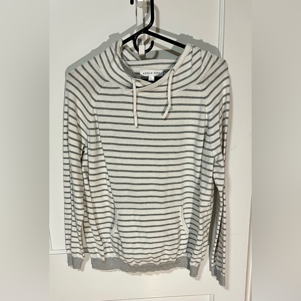 Amour Vert Gray and White Striped Pullover